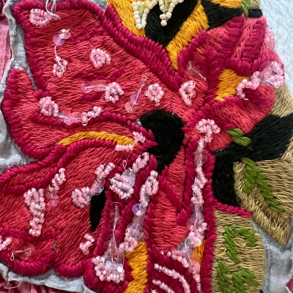 Anthropologie Boho beaded Pink Floral Patchwork  Skirt by Aquarius - Picture 4 of 11